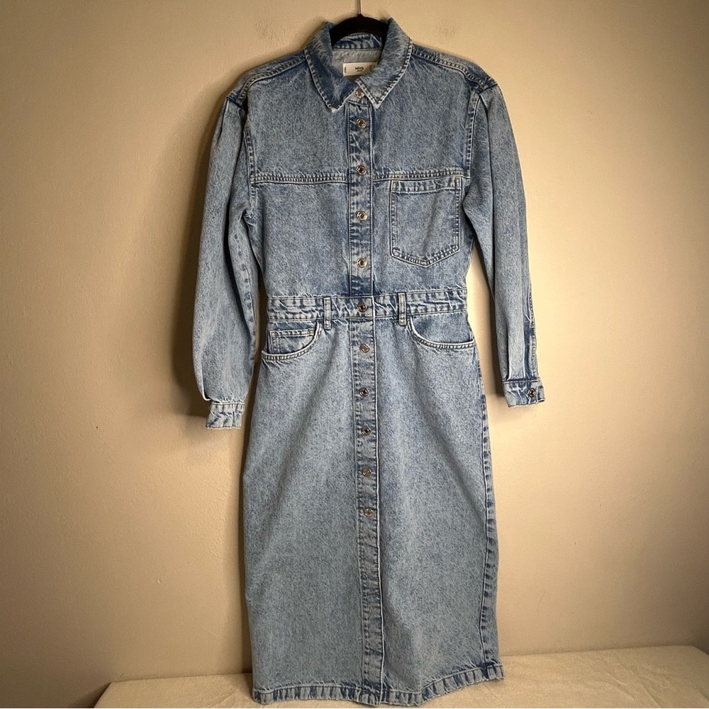 Mango Denim Shirt Dress Long Sleeve Midi Women’s Size 6‎ - Picture 2 of 11